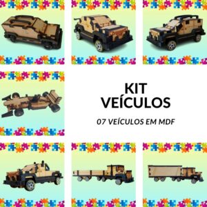 Kit Doug Brinquedos – 07 Brinquedos Educativos em MDF Carrinhos Quebra Cabeça